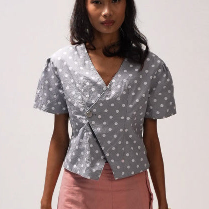 Reversible One-Button Wrap Top