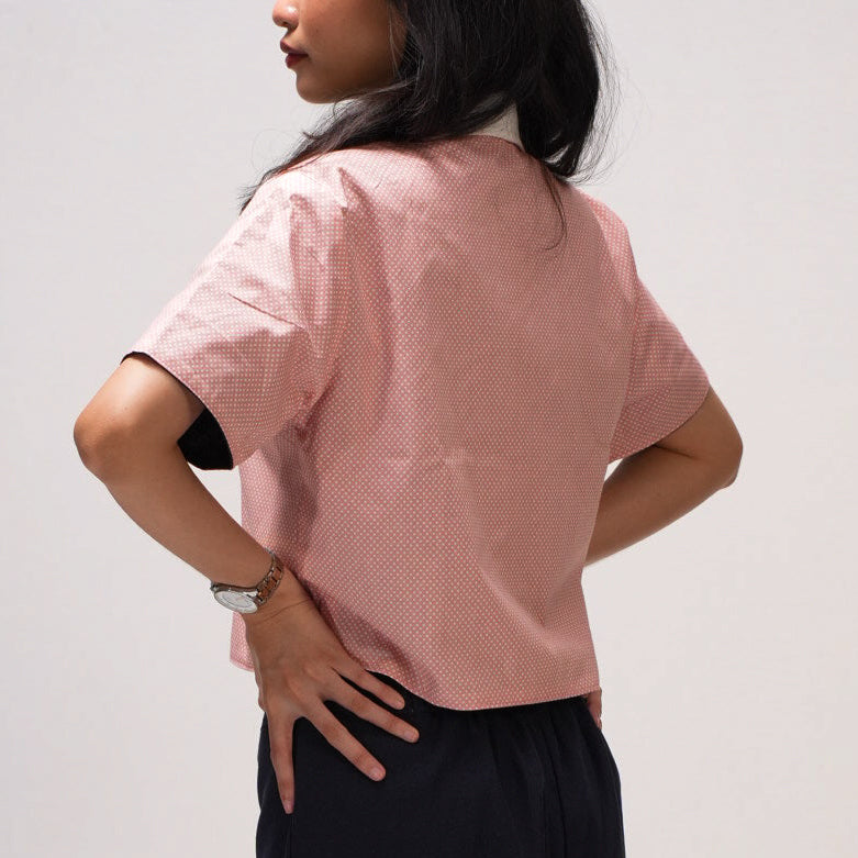 Reversible Short-Sleeve Cropped Button-up