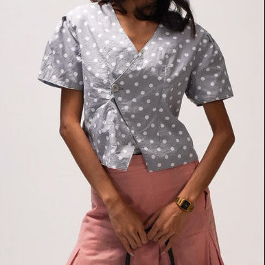 Reversible One-Button Wrap Top