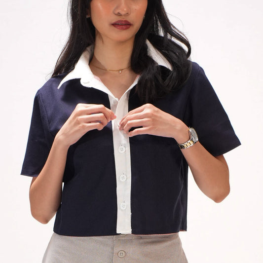 Reversible Short-Sleeve Cropped Button-up