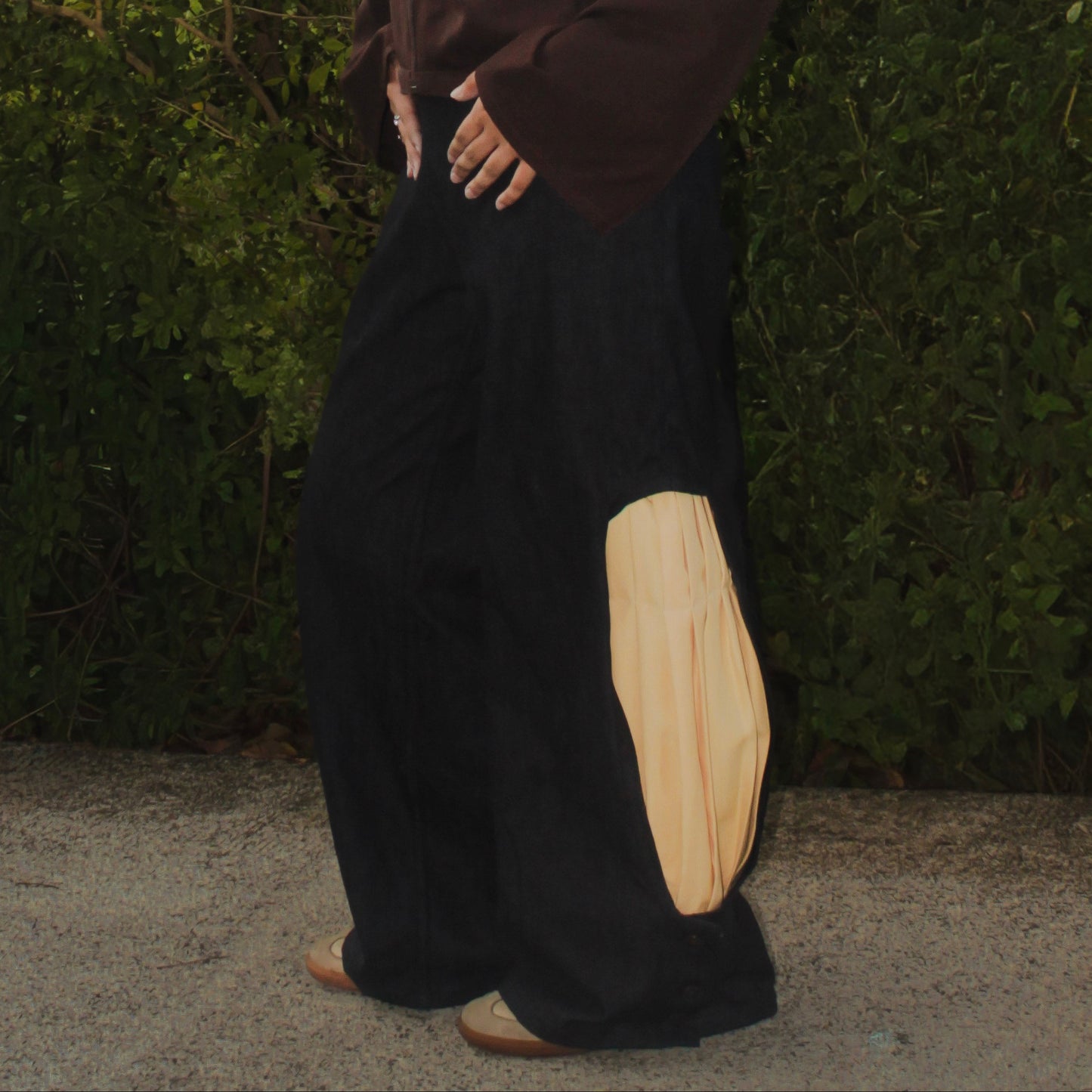 Wide Leg Pants with Peek-a-boo Pleats