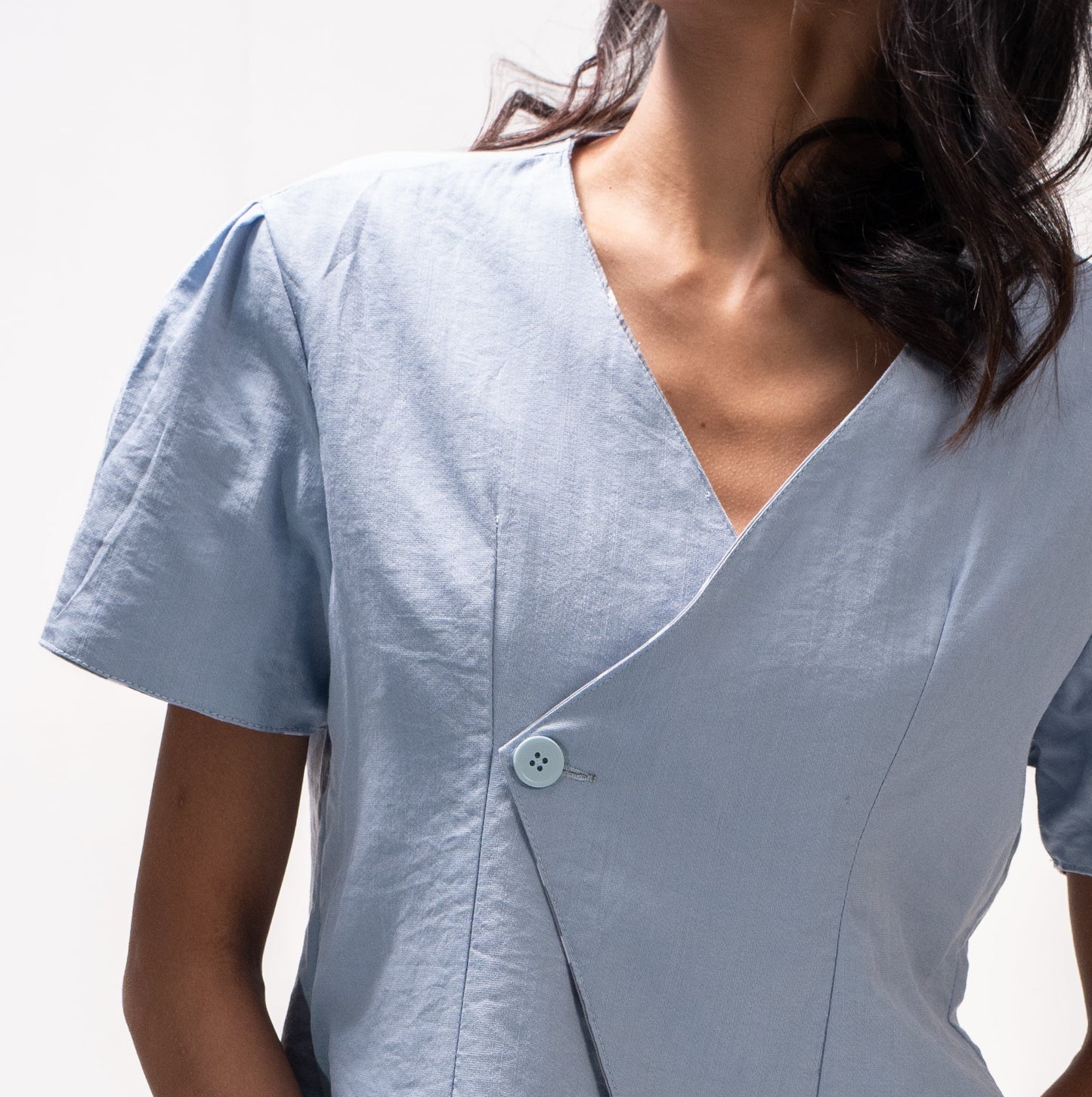 Reversible One-Button Wrap Top