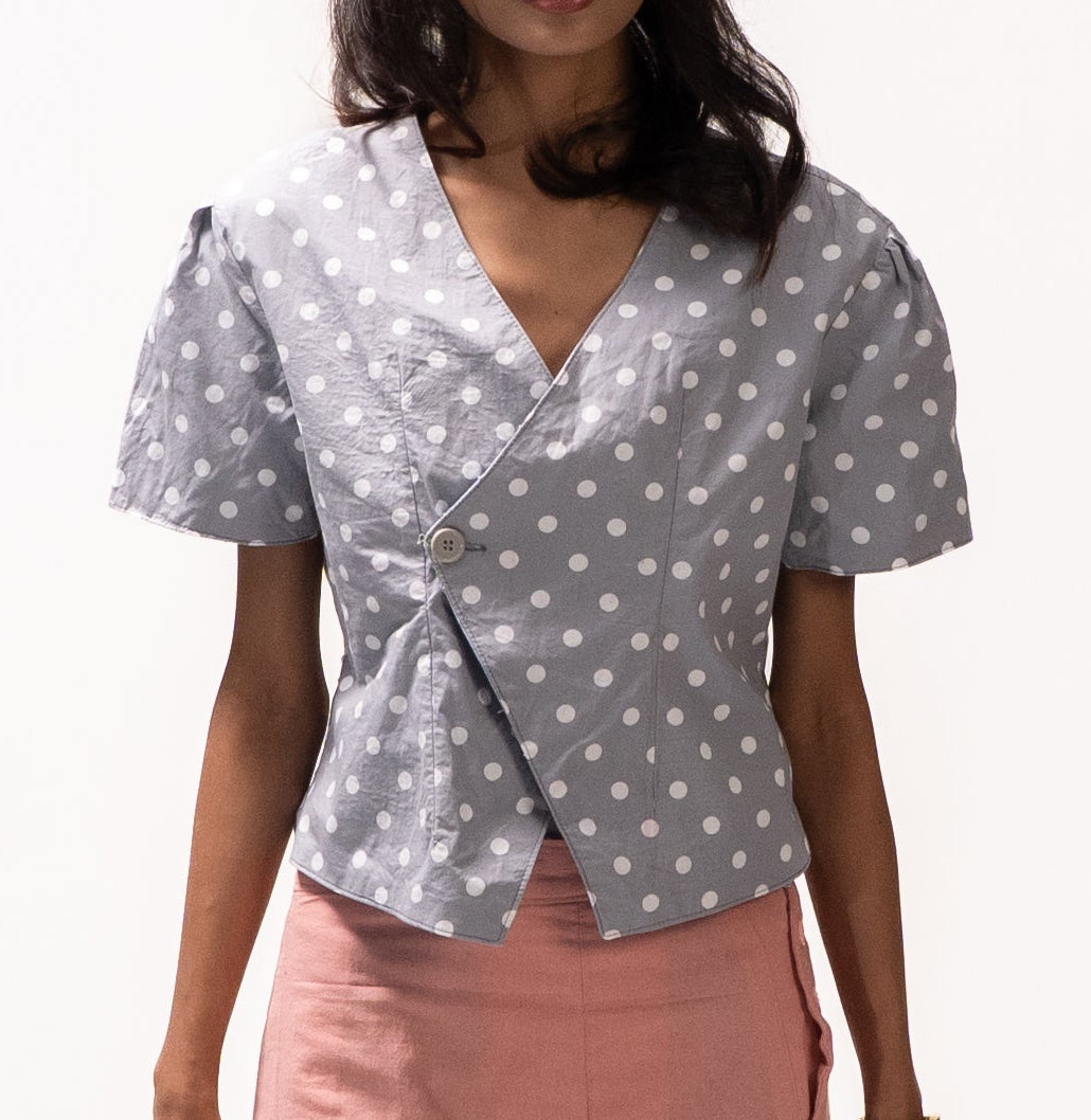 Reversible One-Button Wrap Top