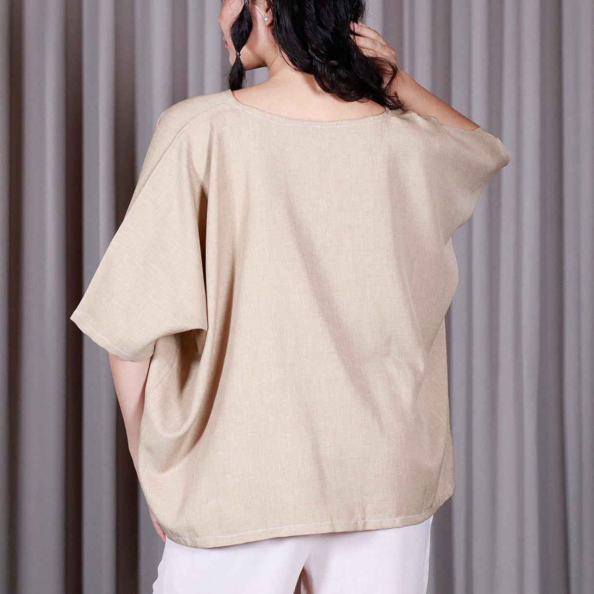 V-Neck Top with Frangipani Embroidery