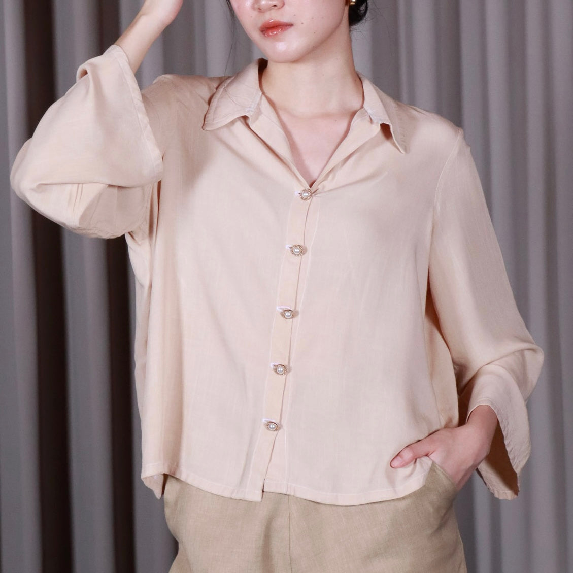 Oversized Long- Sleeve Polo Shirt