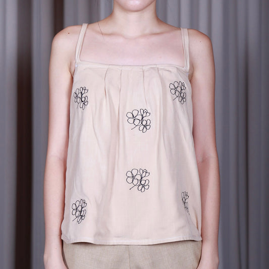 Sleeveless Top with Frangipani Embroidery